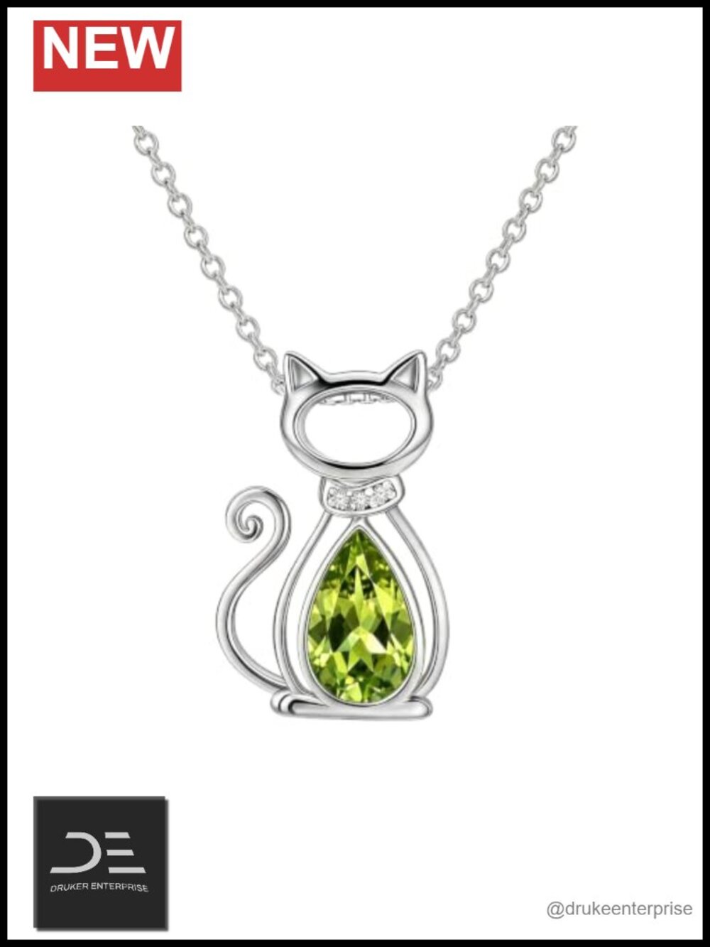925 Sterling Silver Cat Birthstone Pendant Necklace Women